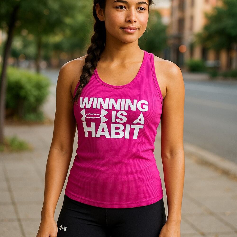 Under Armour Girls Tank Top Size Large 14 16 Pink Winning is a‎ Habit Ribbed